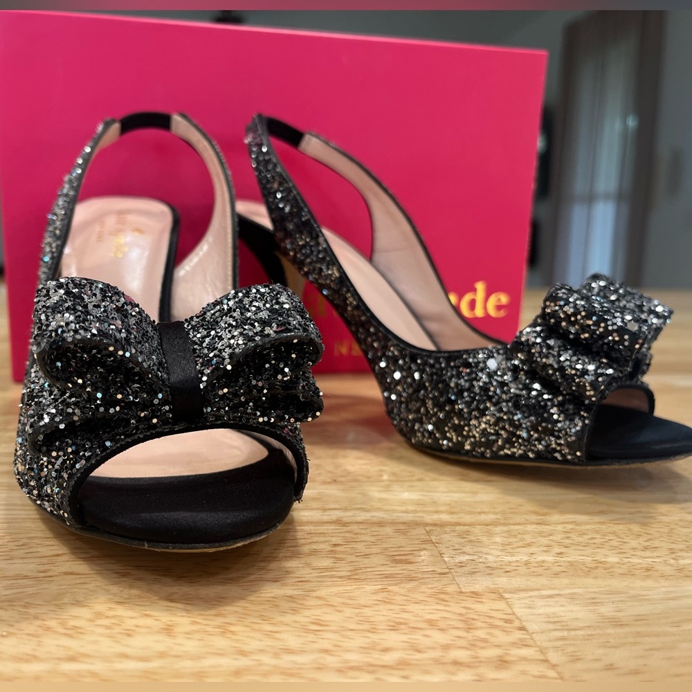 Kate Spade Black and Silver Glitter Heels